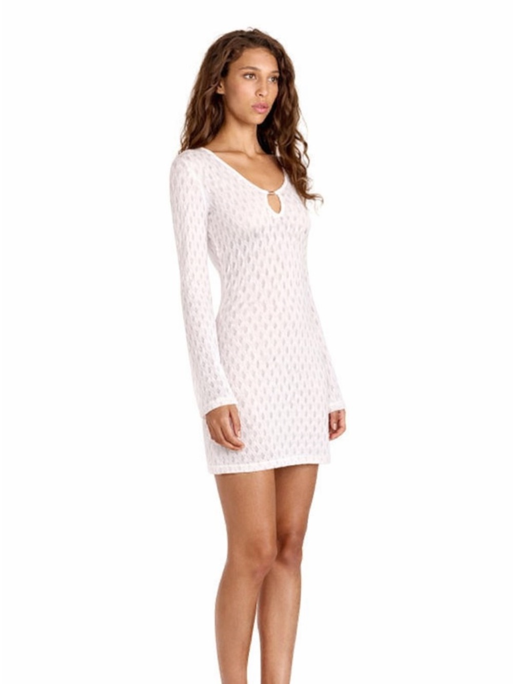 Missoni white lace crochet knit v neck sheer long sleeve dress cover up resort